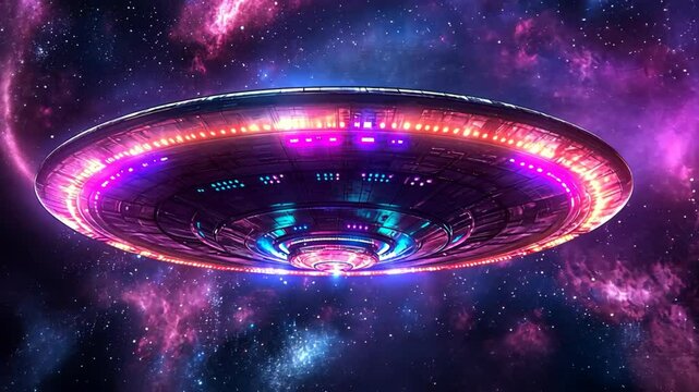 UFO hover floating over urban metropolis city