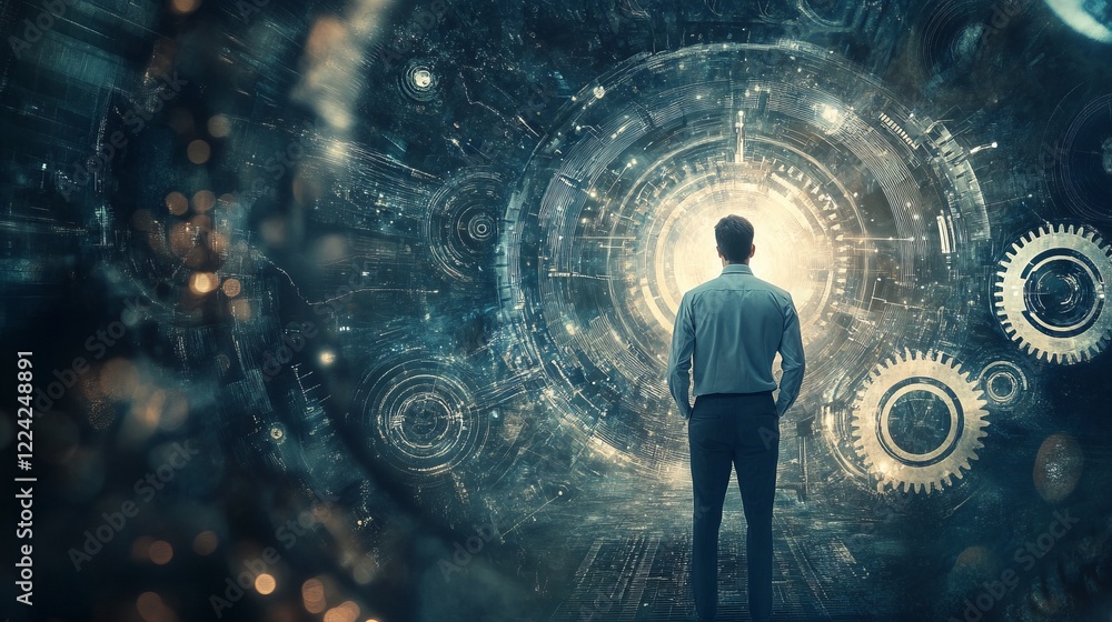 Poster futuristic technology vision concept with digital interface and virtual network