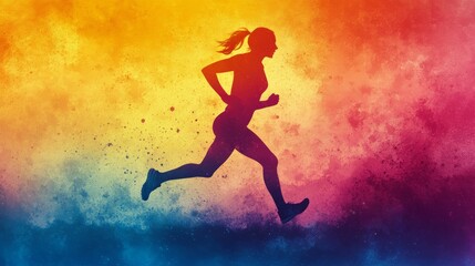 Naklejka premium A woman running in a colorful background