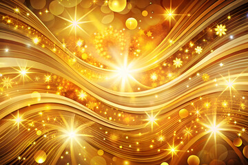 Golden Abstract Background with Sparkling Stars and Swirls