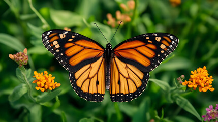Vibrant Monarch Butterfly Perched on Colorful Wildflowers in Garden