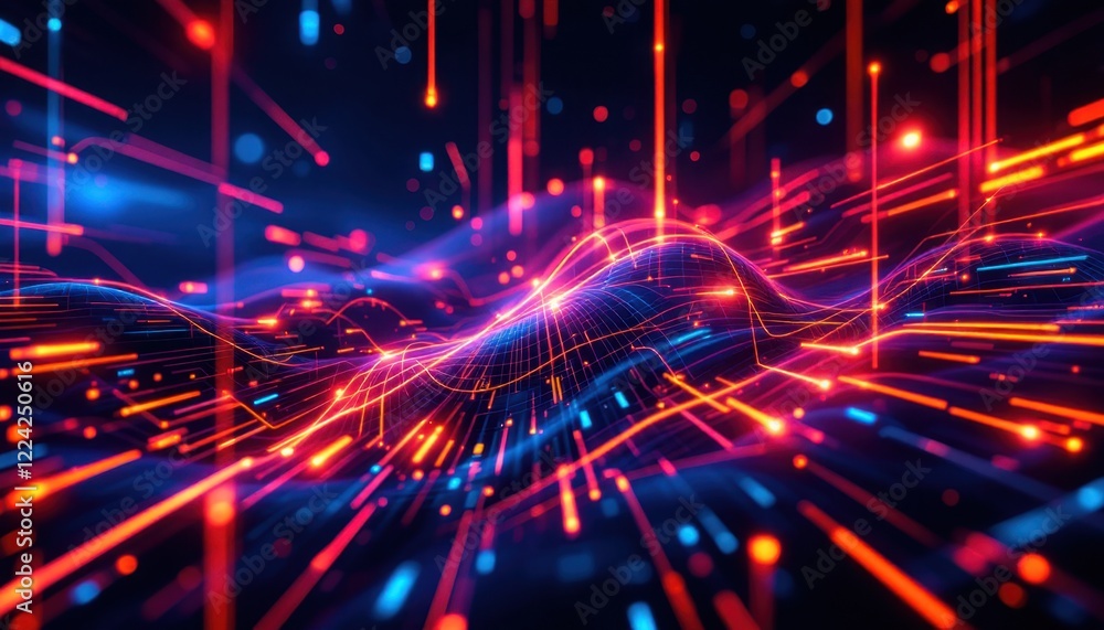 Poster futuristic abstract digital landscape with dynamic neon light patterns