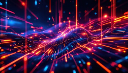 Naklejka premium Futuristic abstract digital landscape with dynamic neon light patterns