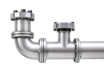 Stainless steel pipe system with valves and flanges.