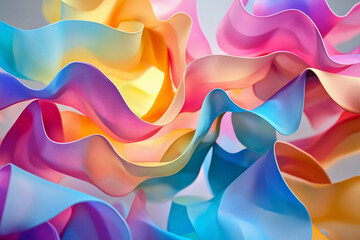 Obraz premium Colorful flowing ribbons in vibrant hues of pink, blue, and yellow create a dynamic abstract background