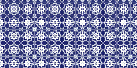 Decorative tiles pattern blue color, seamless pattern, blue decorative seamless pattern.