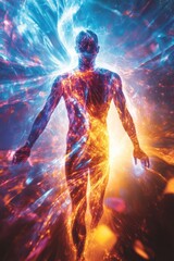Fototapeta premium Futuristic Digital Art of a Human Silhouette with Vibrant Energy