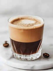 Rich Layered Espresso with Creamy Froth on Elegant Marble Tabletop : Generative AI