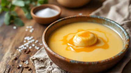 Doce de Leite (Milk Caramel) in a Swirl Presentation with Mint Garnish [Bahian Cuisine]