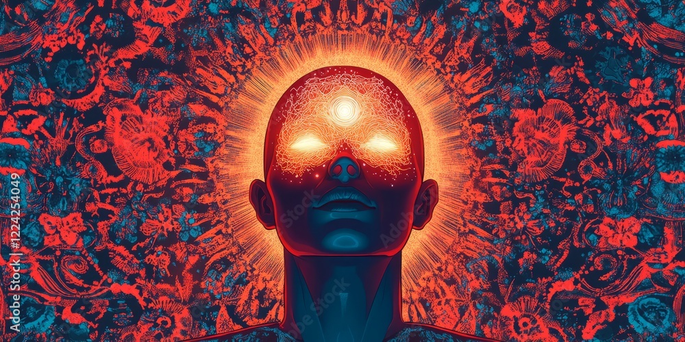 Poster a man's face is shown in a computer generated image
