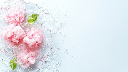 Pink sweets water splash, pastel background, food photography, website banner