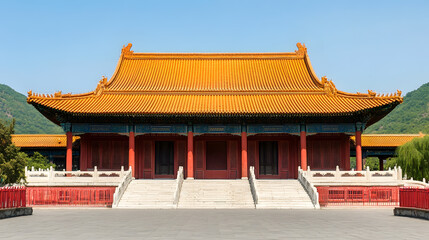 Fototapeta premium Traditional Chinese Temple with Grand Architecture in Beautiful Mountainous Landscape : Generative AI