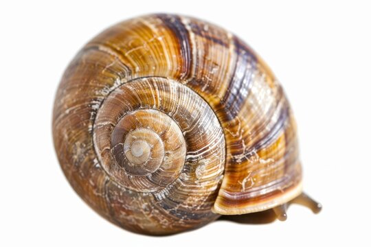 A beautifully patterned spiral shell resting on a surface, capturing the essence of nature's craftsmanship in detail at midday isolated on transparent background