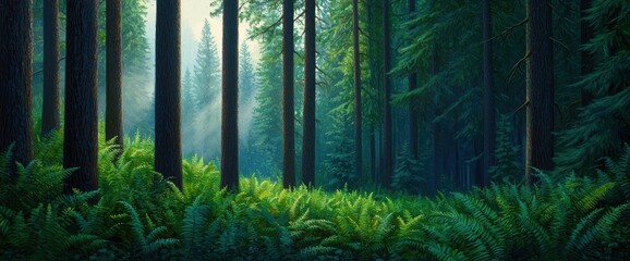 Obraz premium Sunlit Forest Path A Tranquil Woodland Scene