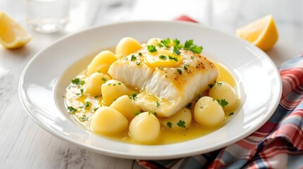 Fersk Torsk (Fresh Cod) with Lemon Butter Sauce and Potatoes (Norwegian Cuisine)