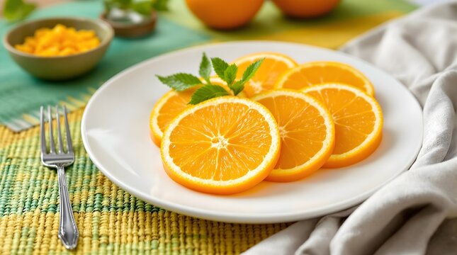 Laranja de Umbigo (Navel Orange) Slices on a Vibrant Table Setting (Bahian Cuisine)