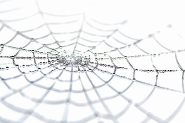 Delicate spider web adorned with glistening dew drops in a tranquil morning setting isolated on transparent background