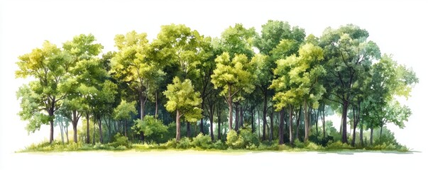 A row of trees with a white background