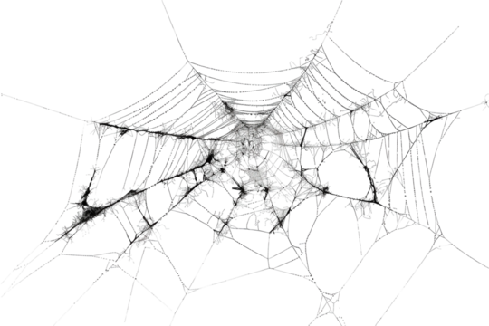 Delicate spider web intricately woven in morning light, showcasing nature's artistry and the beauty of resilience in an urban garden isolated on transparent background