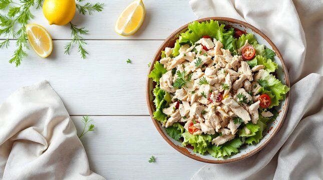 Kylling Salat (Chicken Salad) with Cherry Tomatoes and Fresh Dill (Norwegian Cuisine)