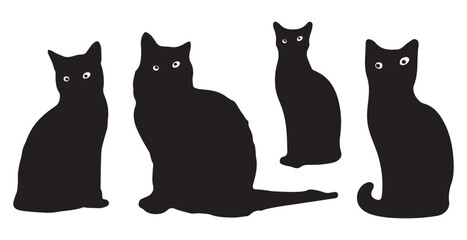 Set of Cat silhouette vector art illustration