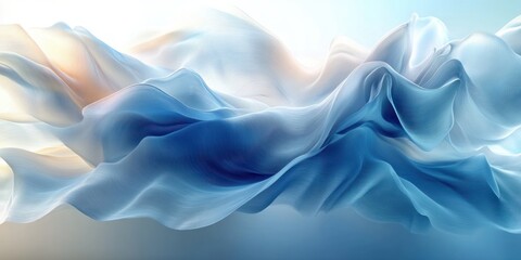 Obraz premium Fluid Abstract Wavy Design on Pale Blue Background with Iridescent Effects and Smooth Gradients