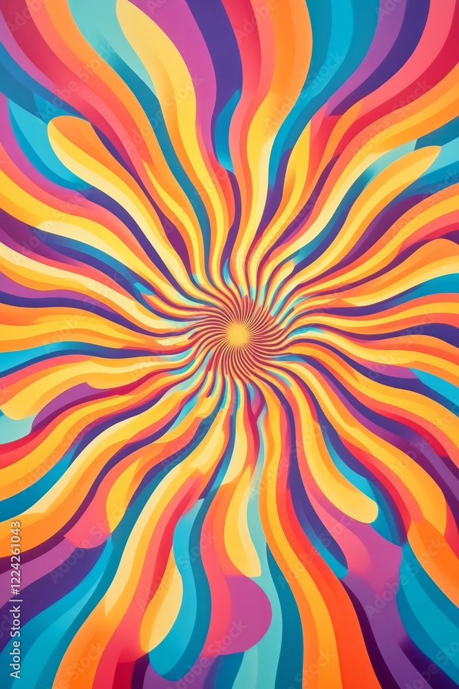 Poster vibrant abstract swirl pattern with colorful waves and radiating lines