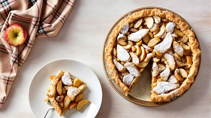 Fototapeta premium Eplepai (Apple Pie) with Powdered Sugar and Golden Crust (Norwegian Cuisine)
