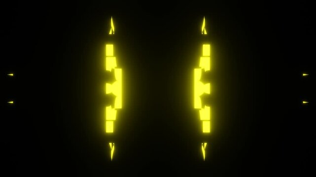 Glowing geometric shapes expanding, contracting, morphing in kaleidoscopic vj loop, creating vibrant visual experience for music, digital art projects