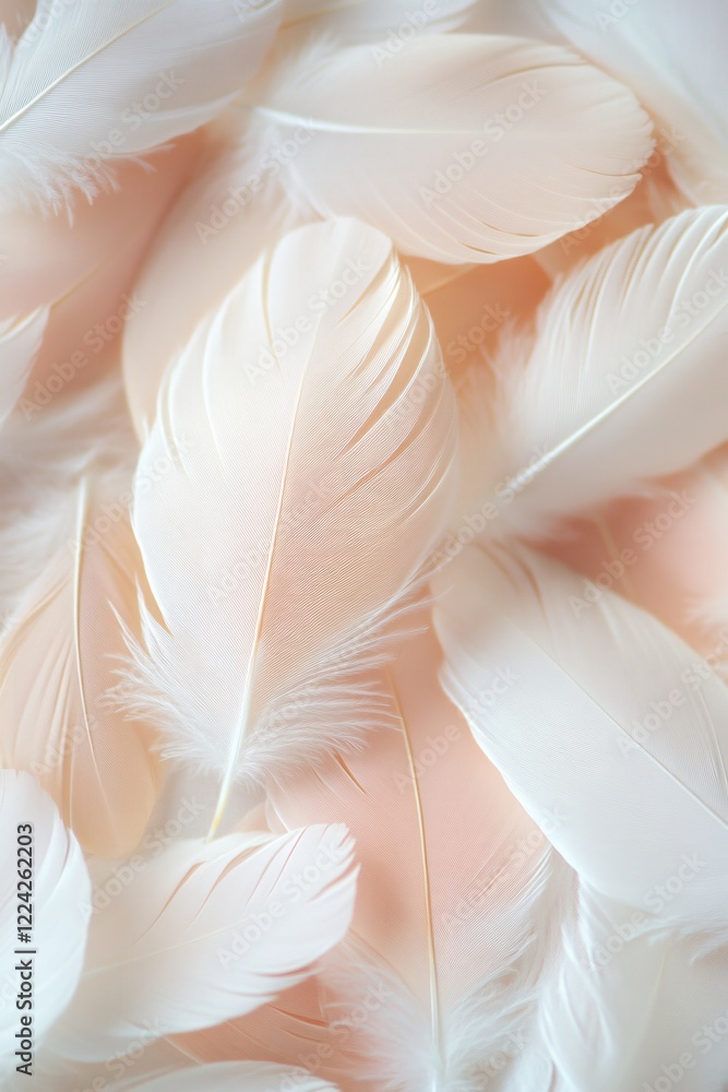 Poster soft white feathers with subtle peach undertones creating a delicate and airy texture background