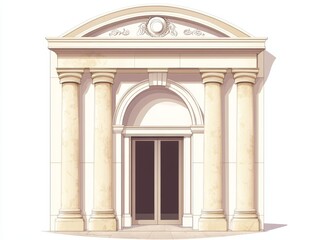 Classical building entrance with four columns and arched doorway.