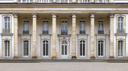 Obraz premium International court facade with grand architecture and flagpoles, symbolizing justice and global cooperation in resolving disputes.
