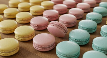 Obraz premium Delicious Pastel Macarons on Wooden Background