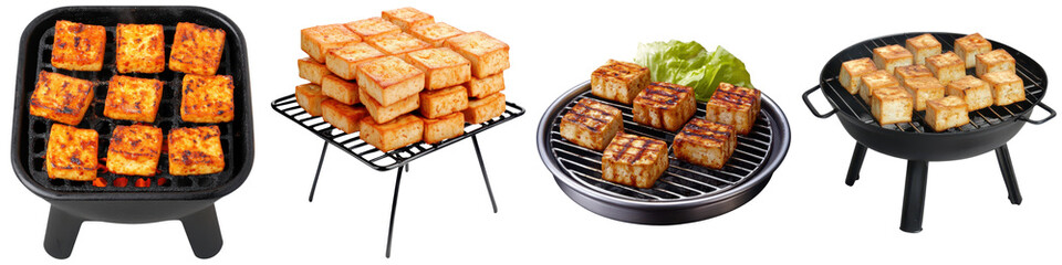 Korean BBQ concept. Grilled dishes featuring various appetizers on display.