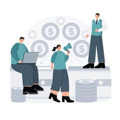 Vector illustration of financial transactions, money transfers and non-cash payments