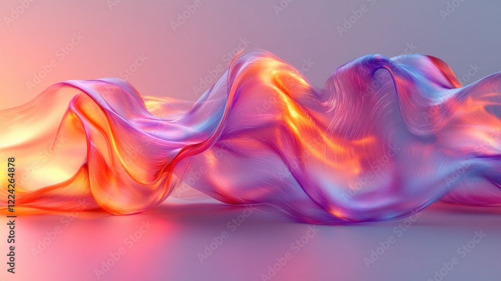 Fototapete iridescent wave abstract background fluid design colorful 3d render