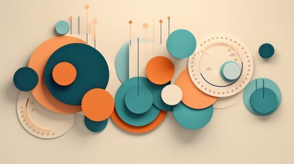 Obraz premium Abstract Geometric Composition Circles Teal Orange Beige Modern Art Design Wall Decor