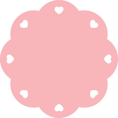 Blank pastel pink round scalloped labels with heart-shaped edges. Simple flat design illustration.
