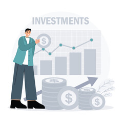 Illustration of Investments With Graph and Currency Symbols