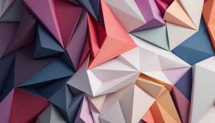 Fototapeta premium Colorful abstract geometric origami pattern with 3d shapes in various tones and hues