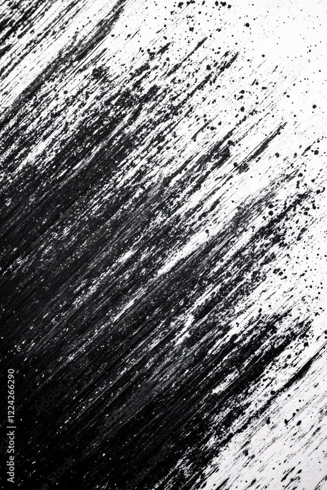 Poster black paint strokes on white surface creating a dynamic abstract background texture design