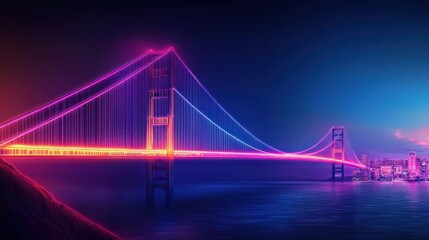 Fototapeta premium Neon City Bridge at Night