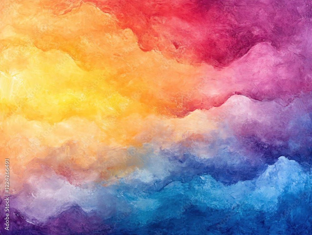 Poster vibrant abstract painting with blended colors and textured brushstrokes creating a dynamic effect