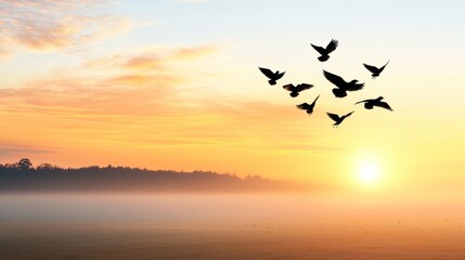 Obraz premium Birds in Flight at Sunrise