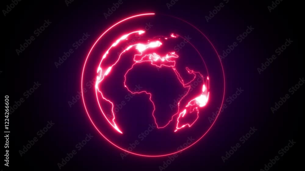 Poster neon world map with target circles showing global locations.