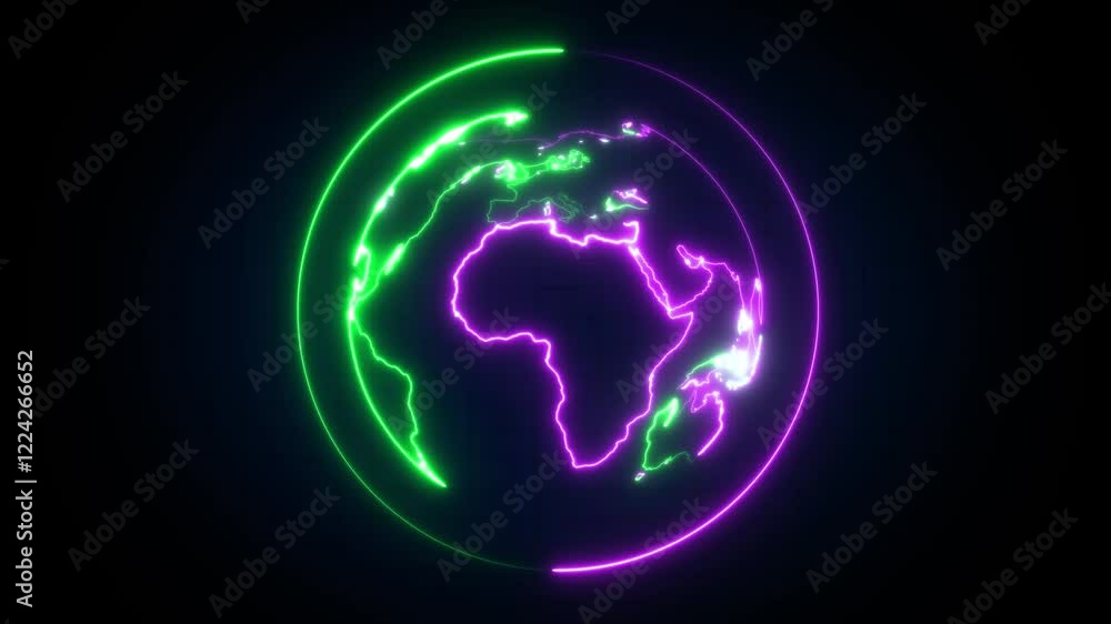 Poster neon world map with target circles showing global locations.