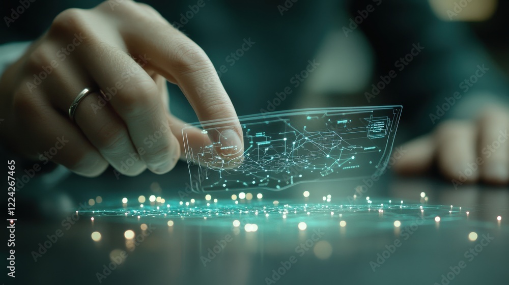 Aufkleber Hand Holding Transparent Digital Display with Data Visualization