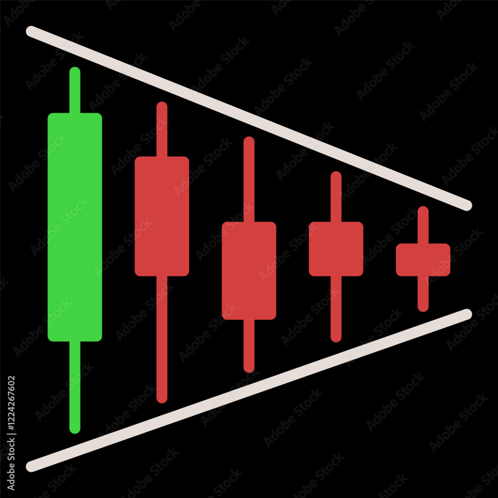 Poster candlestick chart in triangle vector margin trading colored icon or symbol