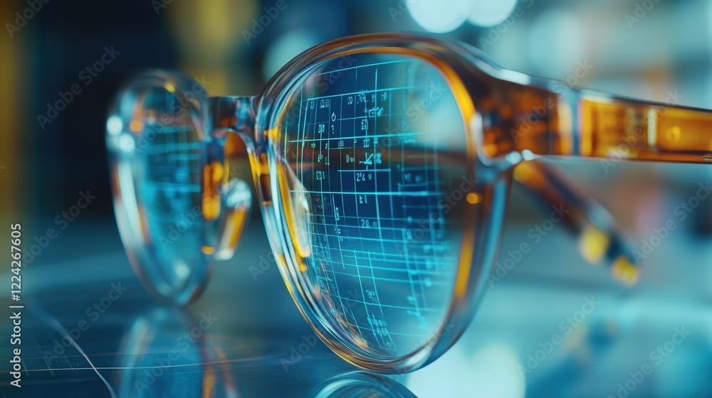Poster futuristic eyeglasses with digital interface and technology elements