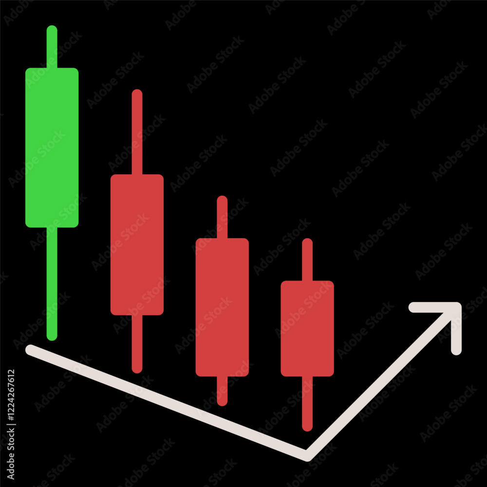 Poster candlestick chart element with arrow vector margin trading colored icon or symbol